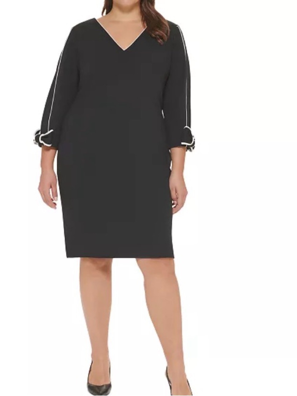 Calvin Klein Women’s Plus Size 16W Bow Sheath Dress Office Career Black White